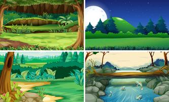 Four nature scenes day and night vector