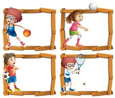 Frame template with kids playing sports vector