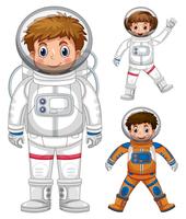 Tres niños disfrazados de astronauta. vector