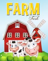 Farm scene with two cows vector