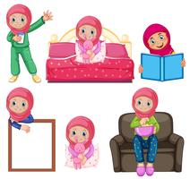 A set of muslim girl and activity vector