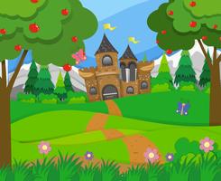 Scene with castle towers and hills vector