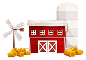 Barn and silo with hay on the ground vector