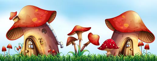 Mushroom houses in the garden vector