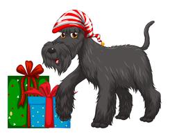 Tema navideño con perro y presente. vector
