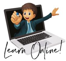 Word phrase for learn online with teacher in laptop