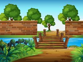 A wooden bridge in the park vector