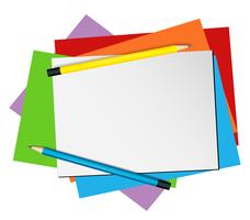 Plantilla de papel con lápices y papeles de colores. vector
