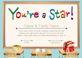 Certificate template with books in classroom background vector