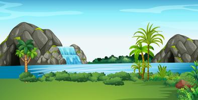 Scene with waterfall and field vector