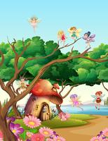 Fairies flying in the garden vector