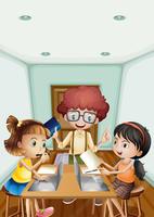 Children working on computer in the room vector