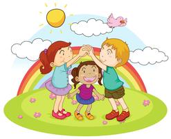 Three kids playing game in the park vector