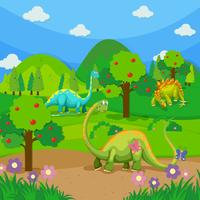 Tres dinosaurios en el bosque. vector