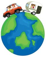 Family travel around the globe vector