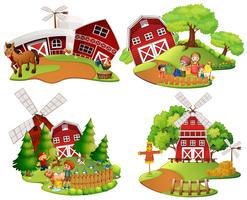 Four scenes of farmyard with people and animals vector