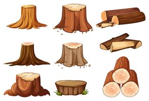 Un conjunto de tocón de árbol y madera