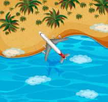 Top view of airplane flying over the beach vector