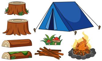 Blue tent and campfire on white background vector