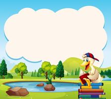 Border template with duck reading book in the park vector