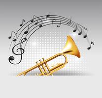 Golden trumpet with music notes in background vector