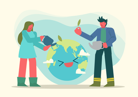Boy and Girl Save Earth Vector Character Illustration