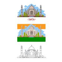 Indian palace in different ways. Color, without contour, lines only. Vector illustration.