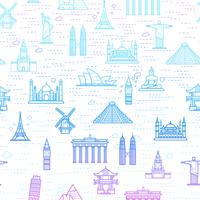 Seamless pattern of the attractions of the world, outline drawing for your application.