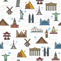 Seamless color pattern of the attractions of the world, outline drawing for your application.