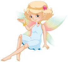 Cute fairy with colorful wings and white dress vector