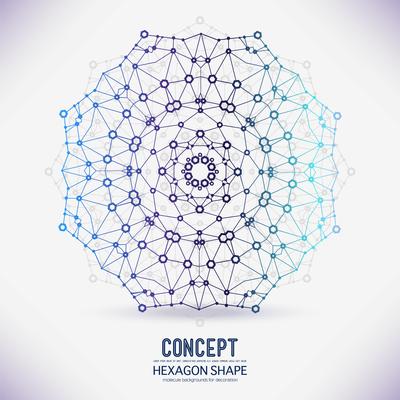 Abstract geometric lattice, the scope of molecules, the molecules in the circle.