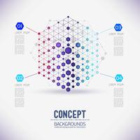 Concepto abstracto cubo de celosía geométrica, el alcance de las moléculas, en el hexágono vector