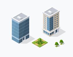 District of the city street houses Isometric vector