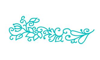 Turquoise monoline scandinavian folk flourish with leaves and flowers vector