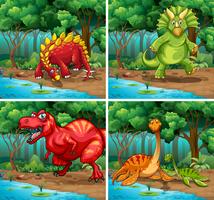 Cuatro escenas de dinosaurios en el parque. vector