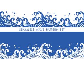 Set of Japanese traditional seamless wave patterns, vector illustration.