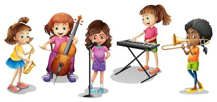 Many kids playing different musical instruments vector