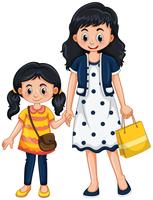 Mother and girl holding hands vector