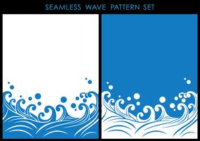 Set of Japanese traditional seamless wave patterns with text space. vector