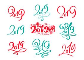 Set of vector scandinavian Calligraphic Lettering Christmas text 2019 design card template. Creative typography for Holiday Greeting Gift Poster. Calligraphy Font style Banner