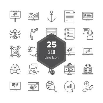 conjunto de iconos de línea SEO optimización de motores de búsqueda vector