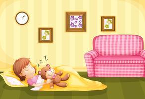 Girl sleeping with teddybear on the floor vector