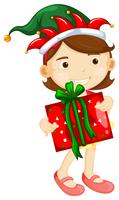 Christmas theme with girl holding present box vector