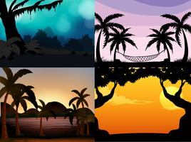 Four nature scenes with silhouette trees vector