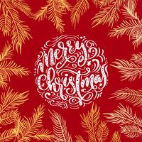 Merry Christmas vector text Calligraphic Lettering design on red background. Creative typography for Holiday Greeting Gift Poster. Calligraphy Font style Banner