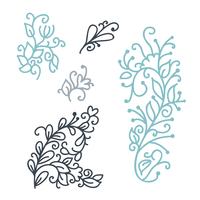 Swirly scandinavian Christmas line curl isolated on white background. Vector monoline flourish vintage for greeting cards. Collection of filigree frame decoration illustration