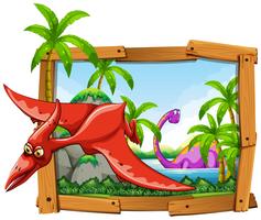 Dinosaurs in wooden frame vector