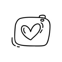 Vector monoline cute camera. Valentines Day Hand Drawn icon. Holiday sketch doodle Design element valentine with Heart. love decor for web, wedding and print. Isolated illustration