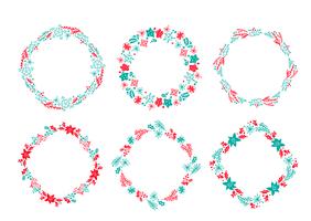 Set of vector Christmas Scandinavian Hand Drawn wreath red and blue Floral Winter Design Elements isolated on white background for retro design flourish. calligraphy and lettering illustration