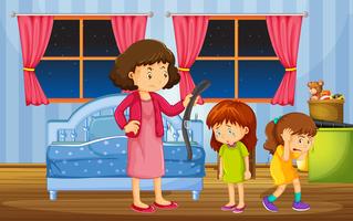 Girls being punished by mother in bedroom vector